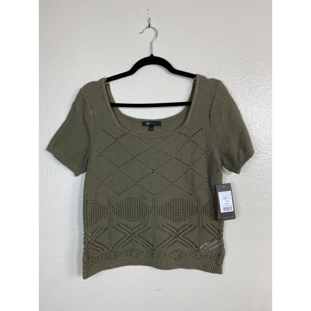 NEW Frye Womens Heritage Olive Knit Top size Large Square Neck Short Sleeve Boho